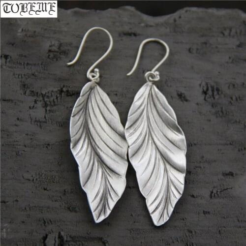 Handcrafted 100% 925 Silver Leaf Earrings Thailand Silver Women Earrings Pure Silver Bohemia Drop Earrings