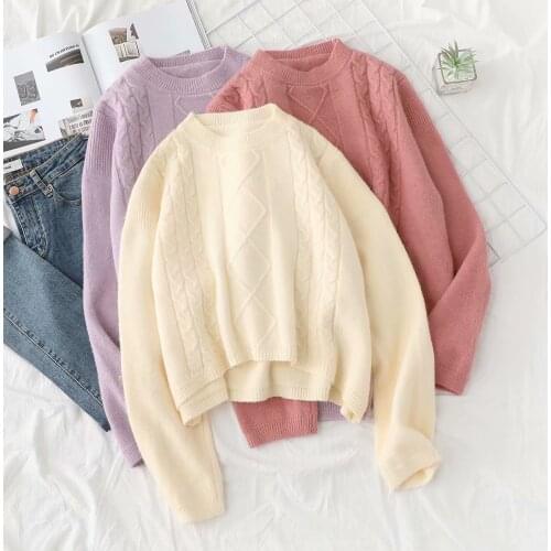 Small new fashion Korean loose loose lazy wind twist pullover sweater female high-waist stitching striped sweater