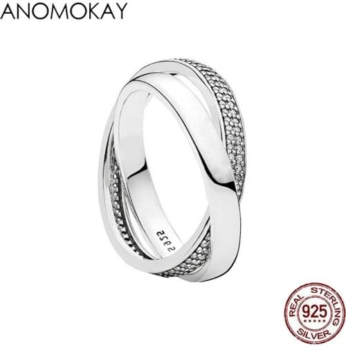 Anomokay 925 Sterling Silver Sparkling Micro Pave CZ Geometric Rings for Women Girl Birthday Gift Fashion Jewelry