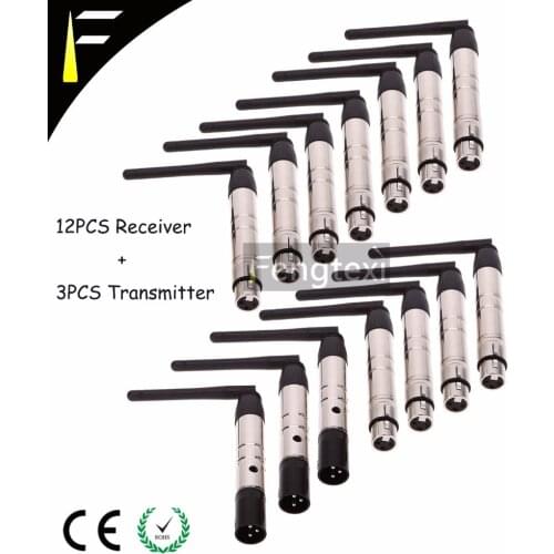 15PCS) 2.4G Wireless DMX Transmitter & Receiver DMX512 Remote Controller Stage Light 3PCSxTransmitter 12PCSxReceiver CE/RoHs