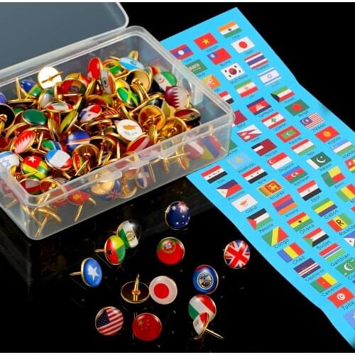 194pcs/Box Push Pins National Flag Thumb Tacks Country Map Push Pins for Bulletin Board, Map, Office (Multiple Countries Pattern