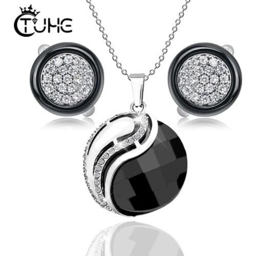 2019 China YinYang Tibet Women Pendant Necklace Healthy Black White Crystal Never Fade Women Jewelry Sets Fashion Jewelry Gift