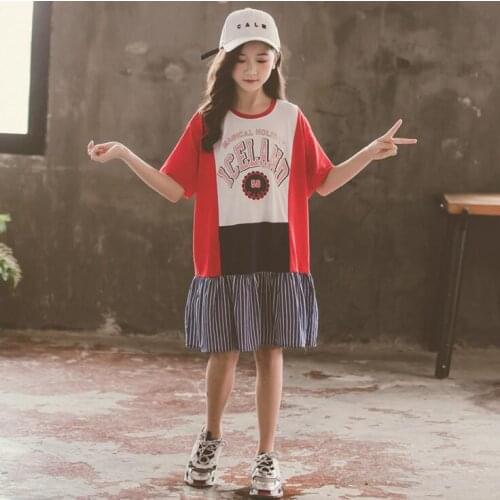 2020 Korean style girls patchwork dress fashion cotton summer girls dresses 5-10 years F171