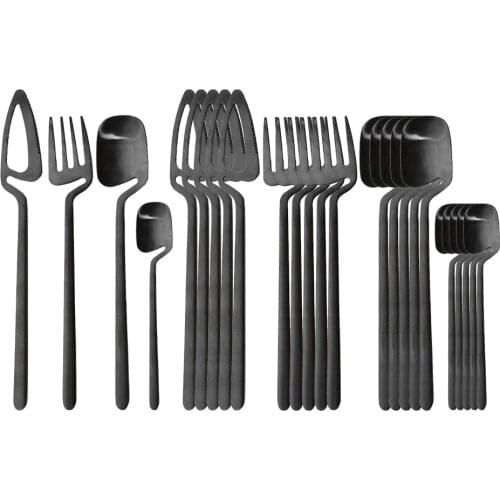 24Pcs/Set Black Dinnerware Set 304 Stainless Steel Cutlery Set Kitchen Matte Gold Tableware Set Knife Fork Spoon Dinner Set