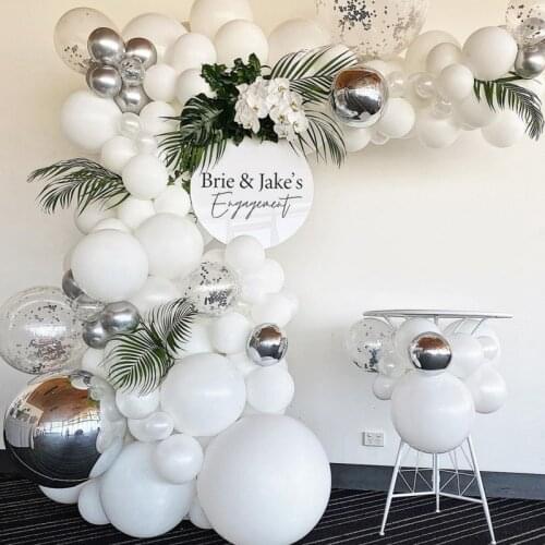 85pcs White Wedding Balloon Garland Arch Kit Silver Confetti Globos Aniversary Engagmen Ballons Birthday Party Decoration