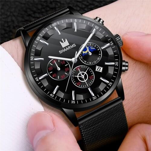 Top New Men Luxury Watches Male Calendar Stainless Steel Mesh Casual Quartz Watch Relogio Masculino Mens Business Wristwatch