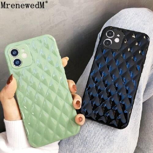 MrenewedM 3D Diamond Pattern Phone Case For iPhone 11 Pro 12 Mini X XR XS Max 7 8 Plus SE2 Candy Color Silicoen Protection Cover