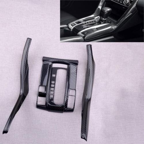 CITALL 4Pcs Center Console Gear Shift Panel Cover Trim Frame LHD Fit For Honda Civic 2016 2017 2018 2019 Carbon Fiber Style