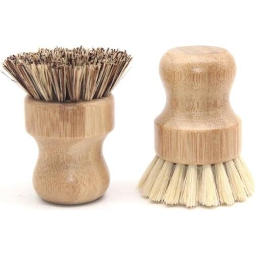 Wooden Bamboo Round Pot Dish Bowl Sink Stove Washing Brush Kitchen Cleaning Tool Round Handle Easy Use Convenient Cleaning Tools