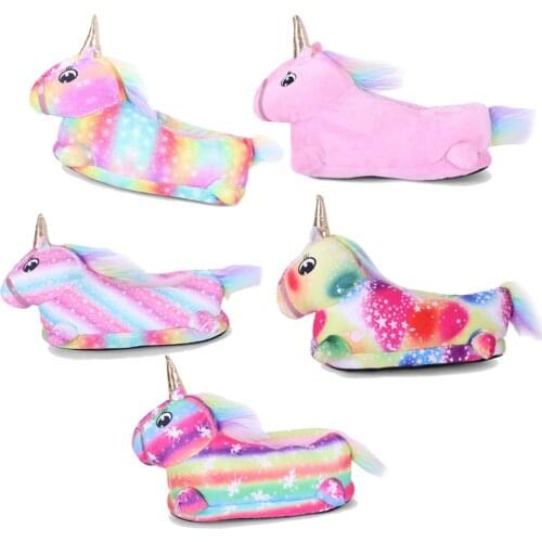 Warm House Slippers for Children Cartoon Animal Paw Slippers Funny Slippers Shoes Panda Unicorn Totoro Paws Unicorn Slippera