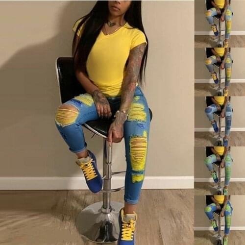 Women Indigo Ripped mom Jeans femme Scratch Denim y2k Pants High Waisted Stretch Skinny Hollow Out Sexy Pencil Pants Ropa Mujer