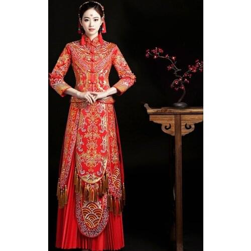 Elegent Fashion Wedding Gown New Bride Dress Chinese Cheongsam Vintage Dresses Elegant China Qipao Robes Oriental Bride Dress