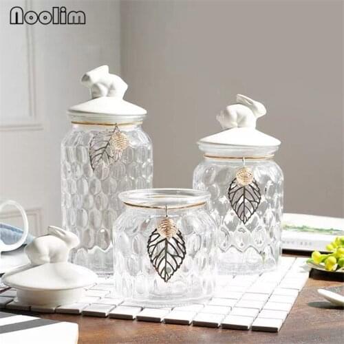 European Crystal Glass Candy Sugar Jar Coffee Beans Snack Storage Tank with Ceramic Lid Tea Caddy Sealed Cans Food Container