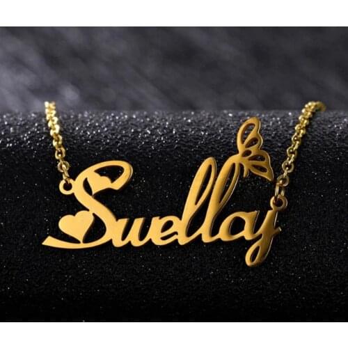 Customized Stainless Steel Letter Necklace Custom Personalized Butterfly Choker Necklace Pendant Men Women Nameplate Gift
