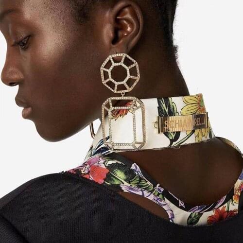 JIJIAWENHUA 2021 New Trends Womens Rhinestone Hollow Pendant Earrings Fashion Statement Dinner Party Jewelry Accessories