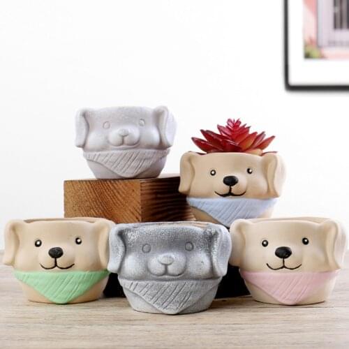 Korean Cartoon Puppy Ceramic Succulent Flower Pot Creative Handmade Cute Dog Stoneware Pot Potted Plant Home Balcony Garden