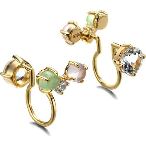 Ear clip natural grape Stone Crystal Earrings 925 sterling silver without pierced ear clip simple Zircon Earring New jewelry