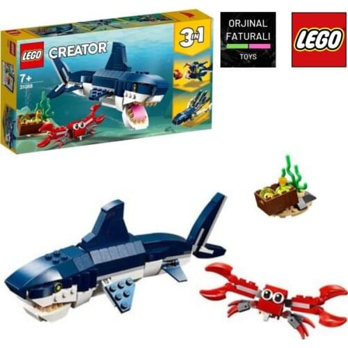 LEGO Creator 3in1 Deep Sea Creatures 31088 Make a Shark, Squid, Angler Fish, and Crab with This Sea Animal Toy - 230 Pieces