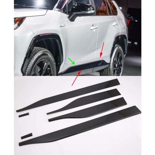 Carbon Fiber ABS Body Door Sill Side Molding Cover Trim For 2019-2020 Toyota RAV4