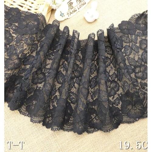 1 Meter 19.5CM Width Lace Trim Handmade Hair Decoration Wide Elastic Stretch Lace Trimmings Wedding Dress Black Lace Trim