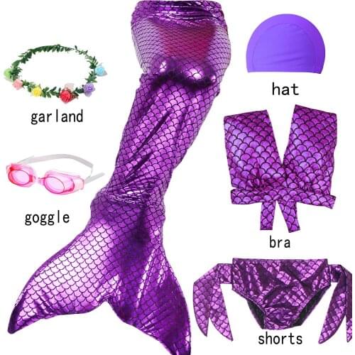 Swimmable Children Mermaid Tails With Monofin Goggles Hat Fin Set Girls Swimsuit Party Cosplay Costume Swimming