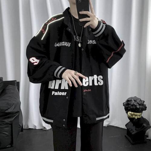 Punk jacket men women autumn BF new Hong Kong style hip-hop casual loose sports baseball uniform hip hop cool coat high street