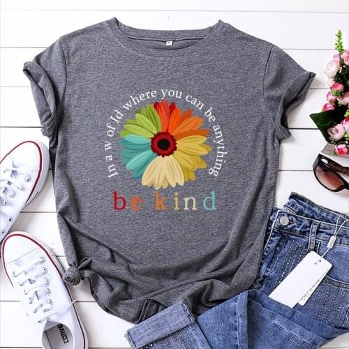 JCGO Summer Cotton Women T Shirt 5XL Plus Size Colorful Flower Print Short Sleeve Tees Top Casual O-Neck Female Graphic TShirts