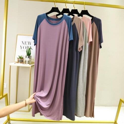 Summer Modal Nightgown Women Nightdress Sleepwear Short Sleeve Night Midi Dress Female Nighties Nightwear Losse Home Clothes