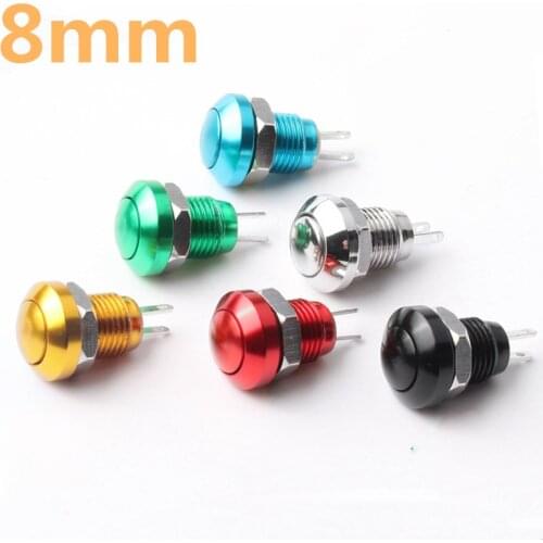 8mm Metal Button Switch Open Self-Resetting 2 Pin 220V Reset Button Switch Metal Push Button Switch Six Color