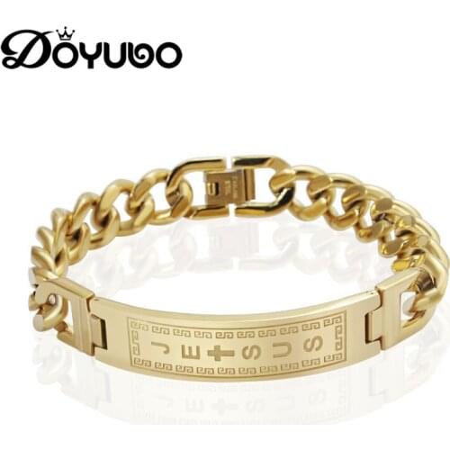 DOYUBO Mens Gold Color Stainless Steel Bracelets & Bangles Punk Design Male Classical Link Chains Bracelet Accessories DD010