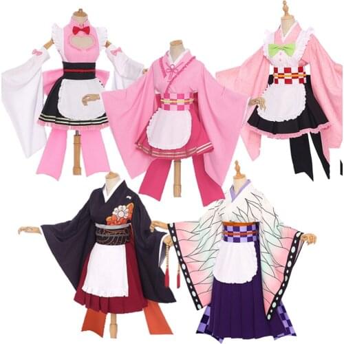 Demon Slayer Kochou Shinobu Kamado Nezuko Kanroji Mitsuri Kibutsuji Muzan Kimono Maid Uniforms Cosplay Costume