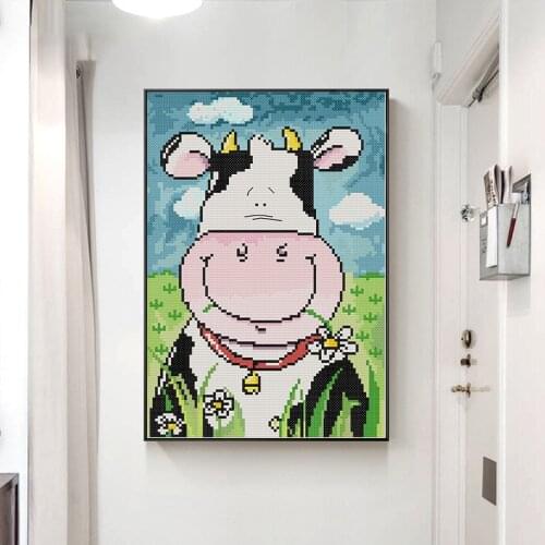 Cartoon Cow Counted 11CT 14CT Animals Cross Stitch Sets DIY Chinese Embroidery Needlework for Home Living Room Decor KB120