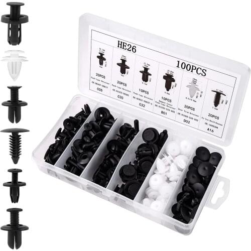 100pcs Trim Panel Retainer Fastener Kit Mixed Auto Fastener Clip Car Body Push Retainer Pin Rivet Bumper Door Car Accessories