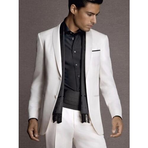 2020 Latest Coat Pant Designs White Shawl Lapel Formal Men Suit Slim Fit Weeding Blazer Masculino Prom Gentle Custom 2 Piece KY1