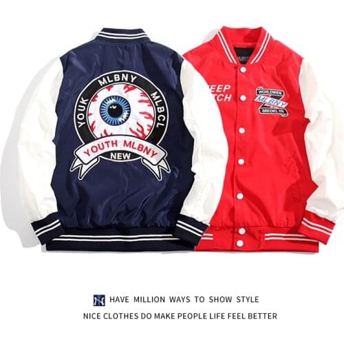 2021 New Autumn Thin Light Eye Embroid Womens Baseball Jacket Bomber Coat Unisex Varsity Casual Street Vintage Couple Hip Hop