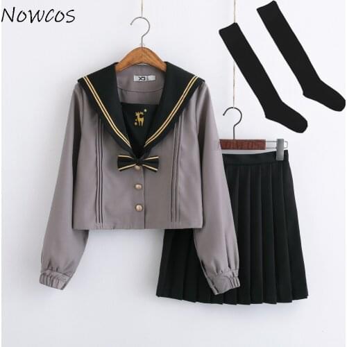 2020 New Arrival Japanese JK Sets School Uniform Girls DEER Embroidered Spring Autumn High School Women Sailor Suits Uniforms