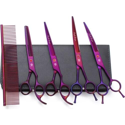 Scissors for Dogs 7.0" Japan Stainless Purple Dragon Pet Scissors for Grooming Set Straight Shears Curved Scissors Add Bag Z3002