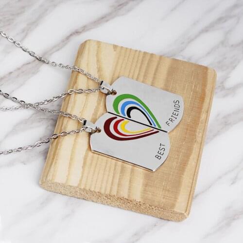 Wholesale Best Friends BFF Pendant Necklace For Women Rainbow Love Heart Friendship Necklace Set Charm Statement Jewelry Gift