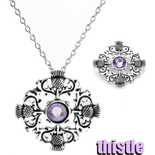 Scottish Thistle Necklace Women Outland Jewelry Crystal Flower Pendants Necklaces Vintage Accessory Charm Choker