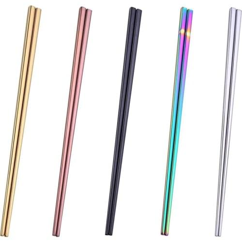 Learning Chopsticks Reusable Dishwasher Safe Metal Chopsticks, Square Lightweight Chop Sticks 5 Pairs