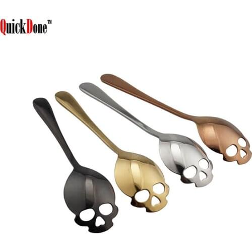 QuickDone Skull Shaped Stainless Steel Coffee Spoons Creative Sugar Dessert Scoop Candy Teaspoon Kitchen Tableware AKC6312