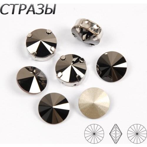 Jet Hematite Rivoli Glass Crystal POINTED BACK sew on Rhinestones 6mm 8mm 10mm 12mm 14mm 16mm 18mm for Dress Garment Jewelry