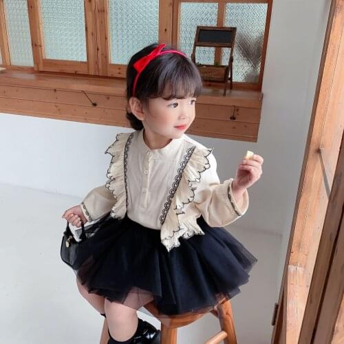 Toddler girls shirts 2021 spring new long sleeve baby blouses fashion new arrival lace cotton shirt for girls kids clothing tops