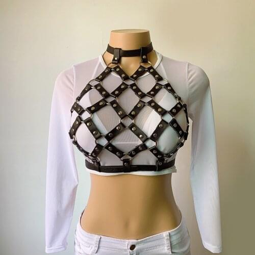 Cosplay Sexy Body Harness Woman Chain Top Punk Rock Leather Belt Club Festival Fashion Jewelry Goth Accessories Chest Chains