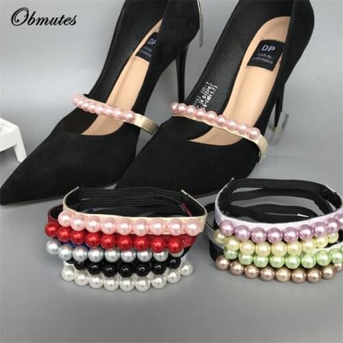 1Pair Fashion Shoelace Pearl Heels Band Shoe Accessory Decoration Elastic Straps for Women Shoes