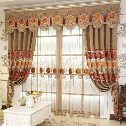 European Style Curtain Chenille Fabric Embroidered Light and Luxurious Atmosphere Curtains for Living Dining Room Bedroom
