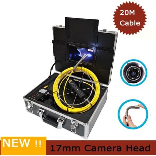 17mm Pipeline Industrial Endoscope Camera 6pcs LED Sewer Drain Pipe Inspection 20m Cable 7'' Monitor