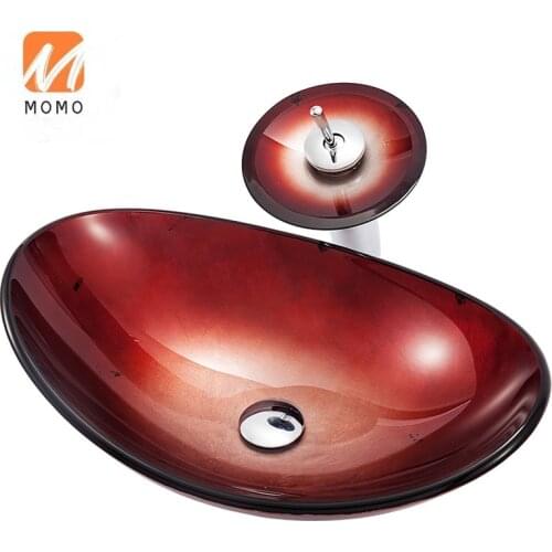 Red Color Unique Wash Basin Vessel Bowl Bathroom Sink Glass Designer Basin for Hotel
