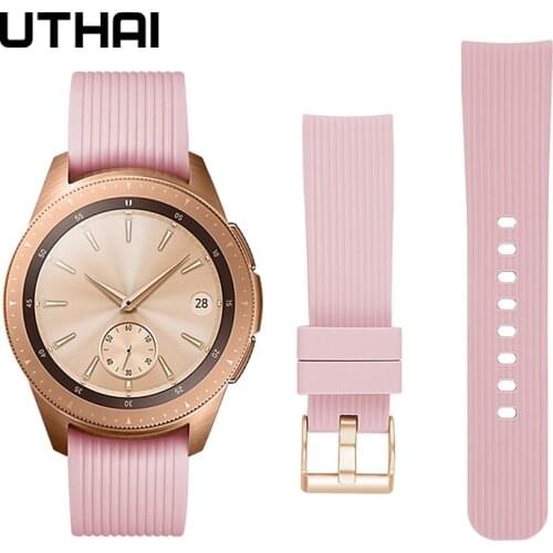 UTHAI Watchbands Original solid color striped silicone strap 20mm 22mm watch band For Samsung Galaxy Watch Active