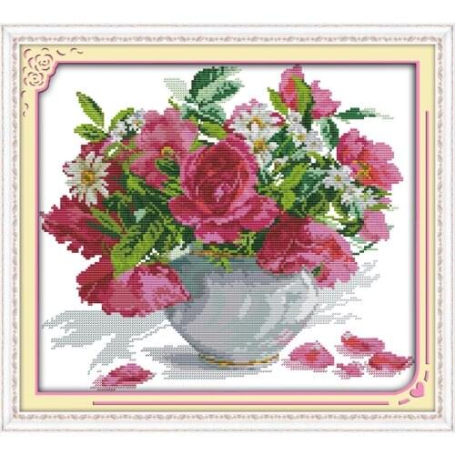 Everlasting Love Roses And Daisies Chinese Cross Stitch Kits Ecological Cotton Clear Stamped Printed 11CT DIY Wedding Decoration
